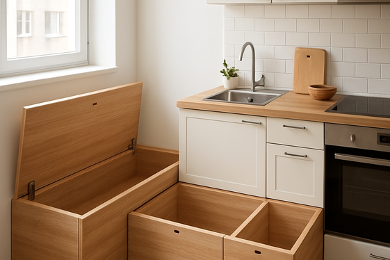 Integrated Seating and Storage Benches illustration