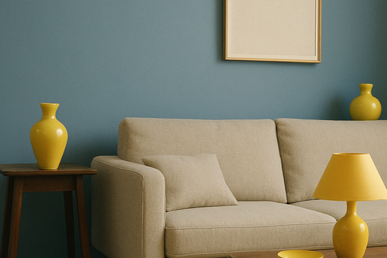 Blending Muted Blue Walls with Bright Yellow Decor Pieces illustration