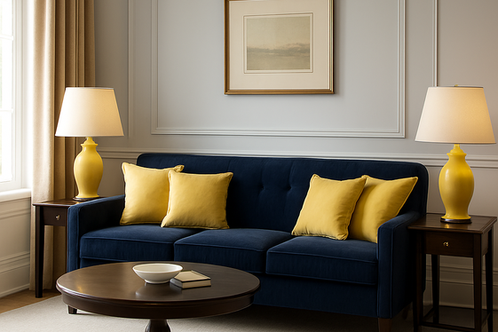 Balancing Navy Blue Furniture and Lemon Yellow Accessories illustration
