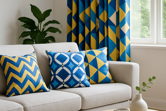 Playing with Geometric Patterns in Blue and Yellow Fabrics illustration