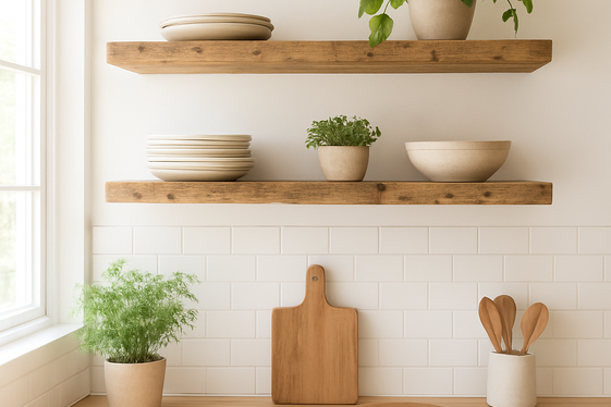 Open Shelving with Reclaimed Wood for Character illustration