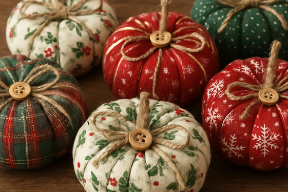 Fabric Pumpkins Made from Holiday Textiles illustration