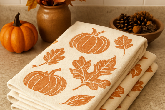Hand-Stamped Fall Kitchen Towels illustration