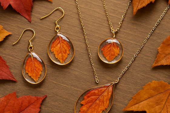 Handcrafted Autumn Leaf Jewelry Pieces illustration