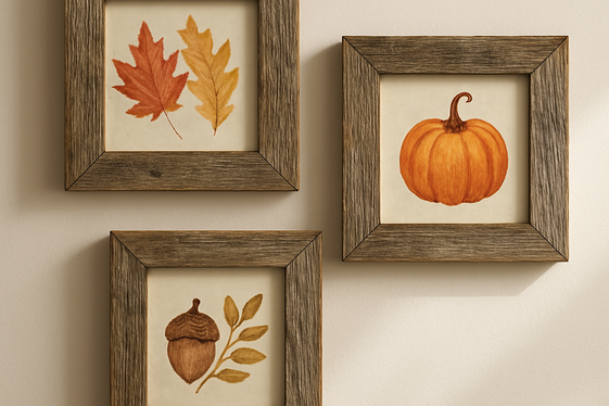 Upcycled Barn Wood Picture Frames with Fall Designs illustration