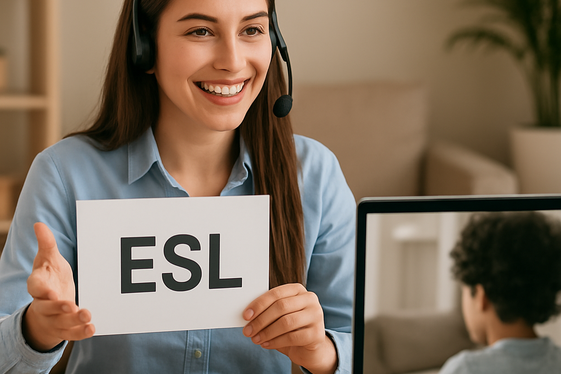 Online ESL Tutor Teaching English to International Students illustration