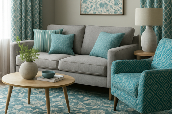 Mixing Patterns in Teal and Grey Décor illustration