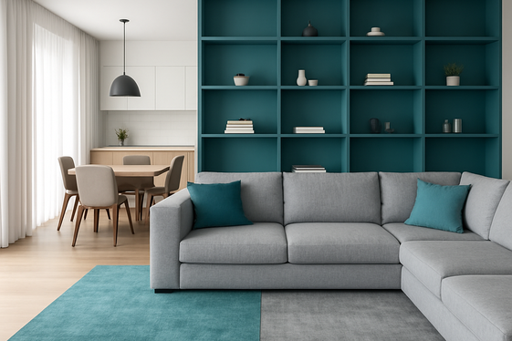 Incorporating Teal and Grey in Open Concept Spaces illustration