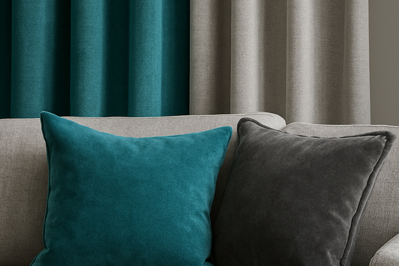 Incorporating Teal and Grey Textiles for Texture illustration