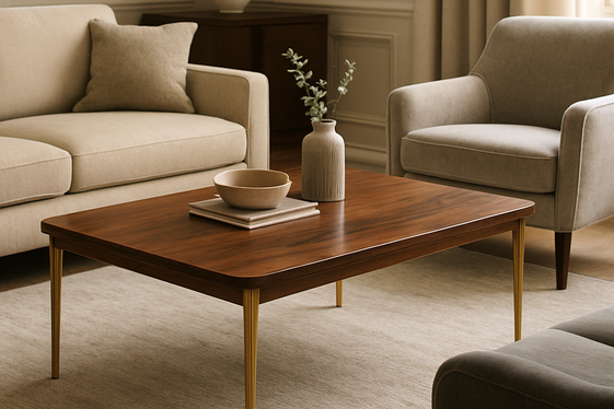Highlighting Brown and Gold Coffee Tables and Ottomans illustration