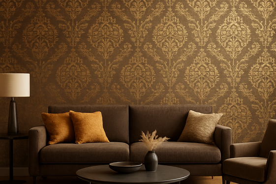 Creating a Feature Wall with Brown and Gold Wallpaper illustration