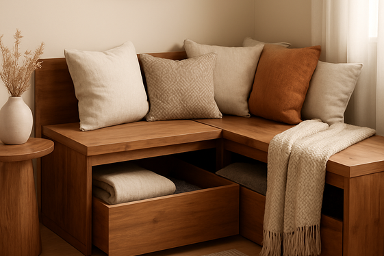 Use a Corner Bench with Storage for Dual Functionality illustration