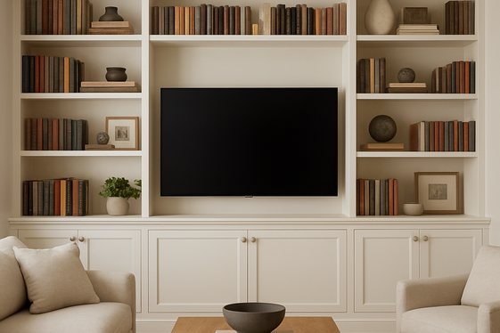 Frame the TV with Built-In Bookcases for Depth illustration