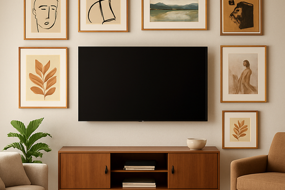 Pair Off-Center TV with an Artistic Gallery Wall illustration