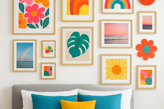 Create a Colorful Gallery Wall with Art and Photos illustration