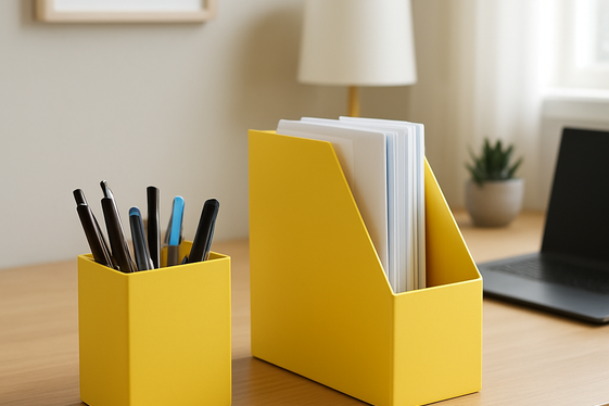 Add Yellow Desk Organizers to Keep Your Space Tidy illustration