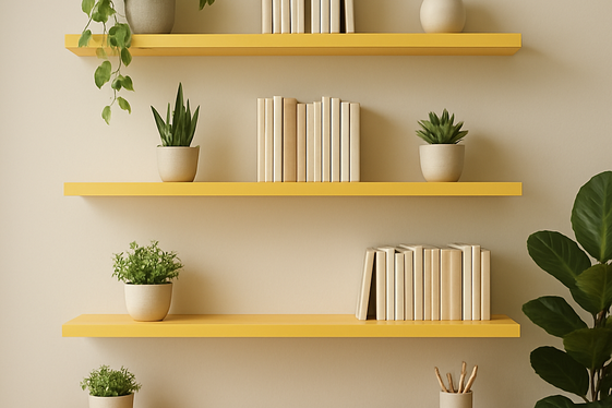 Incorporate Yellow Floating Shelves for Functional Decoration illustration