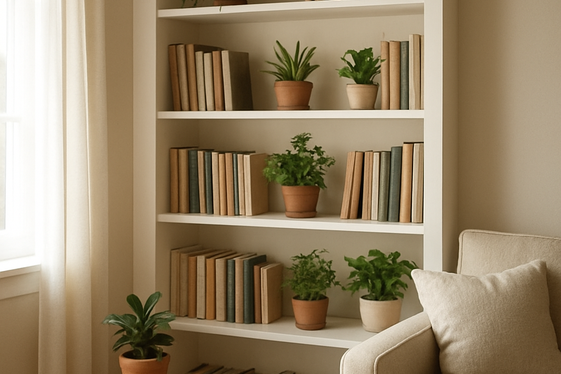 Maximizing Small Living Room Space with Corner Shelves illustration