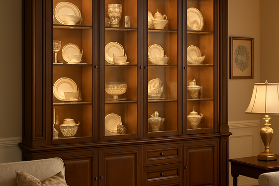 Built-In Shelves with Glass Doors for Display and Dust Protection illustration