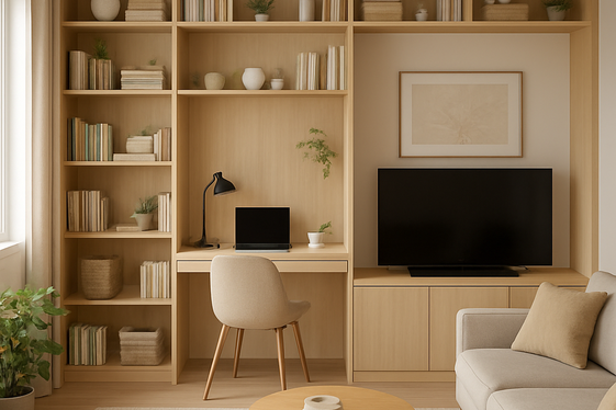Built-In Shelving with Integrated Desks for Multifunctional Spaces illustration