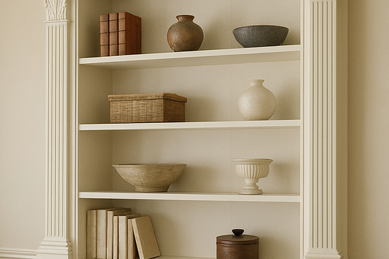 Built-In Shelves with Decorative Molding for Architectural Interest illustration
