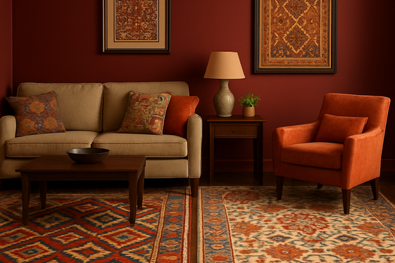 Combining Dark Red Walls with Patterned Rugs illustration
