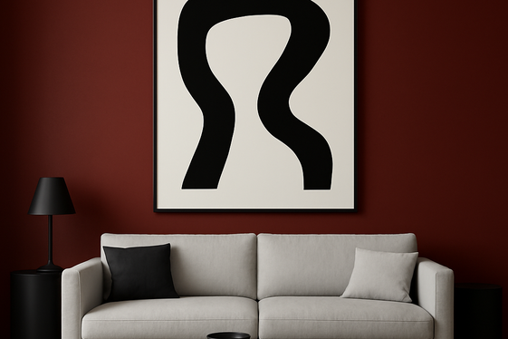 Dark Red Walls Highlighted by Minimalist Art illustration