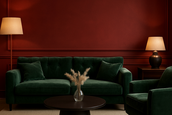 Dark Red Walls Paired with Plush Velvet Sofas illustration