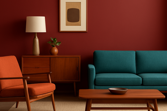 Pairing Dark Red Walls with Mid-Century Modern Furniture illustration