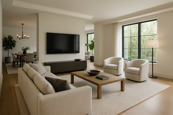 Room Layouts for Open Concept Spaces with Off Center TVs illustration