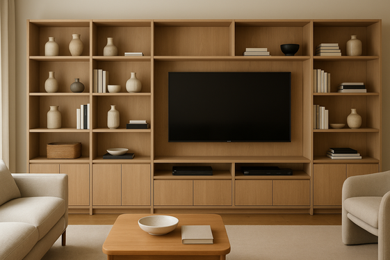 Integrating Shelving Units Around a Shifted TV illustration