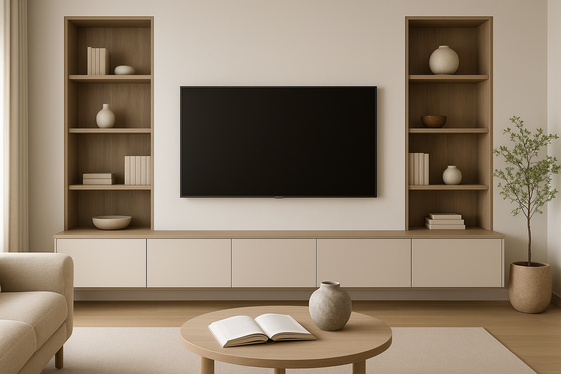 Smart Storage Solutions Beside an Off Center TV illustration