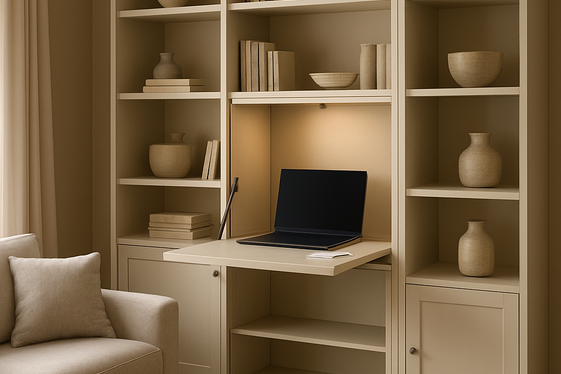 Hidden Workstations within Shelving Units illustration