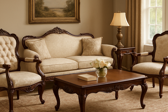 Classic Wood Furniture with Detailed Carvings illustration