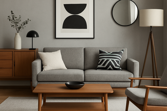 Blending Mid-Century Modern Furniture in Neutral Colors illustration