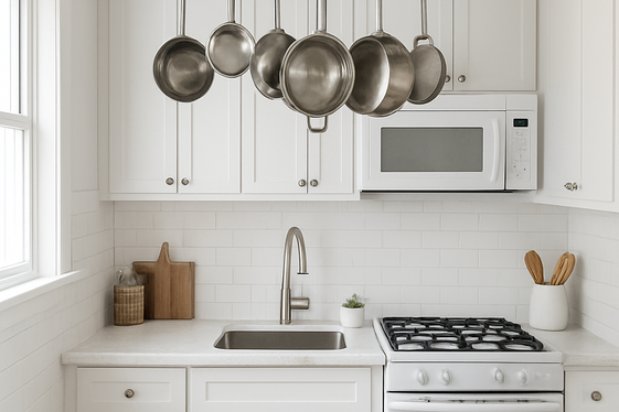 Mount a Pot Rack from the Ceiling to Free Up Cabinets illustration