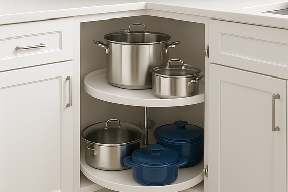 Utilize Corner Spaces with Lazy Susans or Drawers illustration