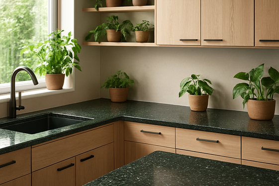 Recycled Glass Countertops in Dark Tones illustration
