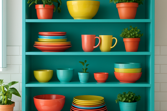 Utilizing Colorful Open Shelving to Showcase Decor illustration