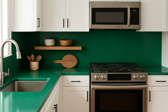 Bold Color Contrast with Countertops and Cabinets illustration