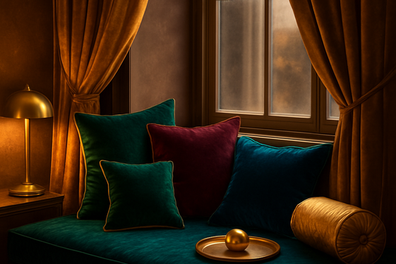 Luxury Window Nook with Velvet Cushions and Metallic Accents illustration