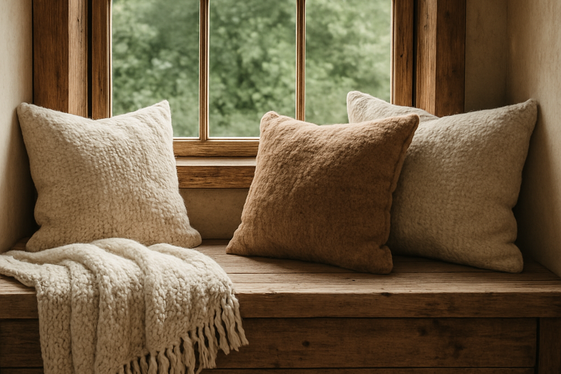 Rustic Window Seat with Reclaimed Wood and Cozy Pillows illustration