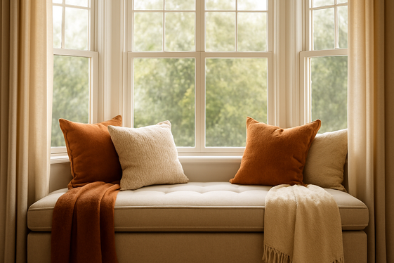 Bay Window Seating with Plush Upholstery and Cushions illustration