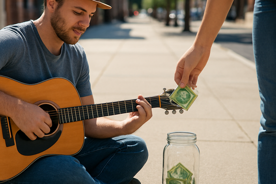 Become a Street Performer and Collect Tips illustration