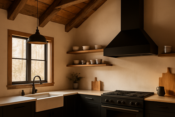 Exposed Wooden Beams with Sleek Metal Fixtures illustration