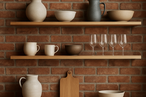 Exposed Brick Walls Combined with Minimalist Shelving illustration