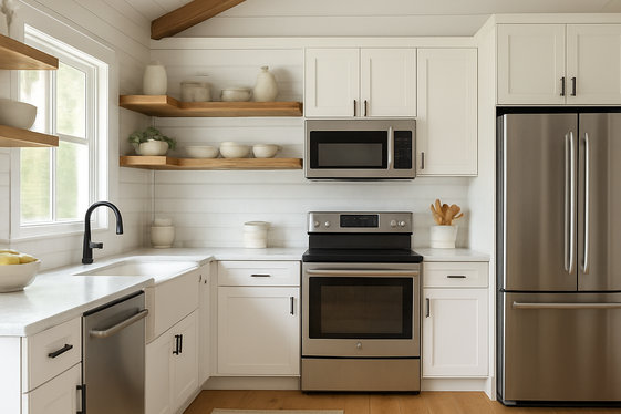 Rustic Open Shelving Paired with Modern Appliances illustration