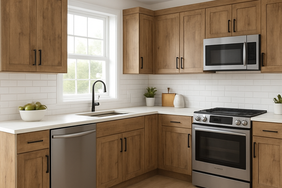 Mixing Distressed Wood Cabinets with Clean Lines illustration