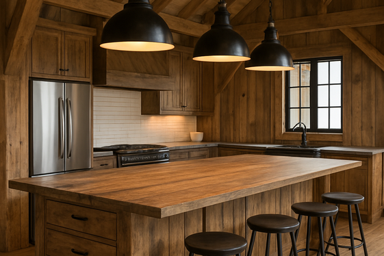 Industrial Pendant Lights over a Large Kitchen Island illustration