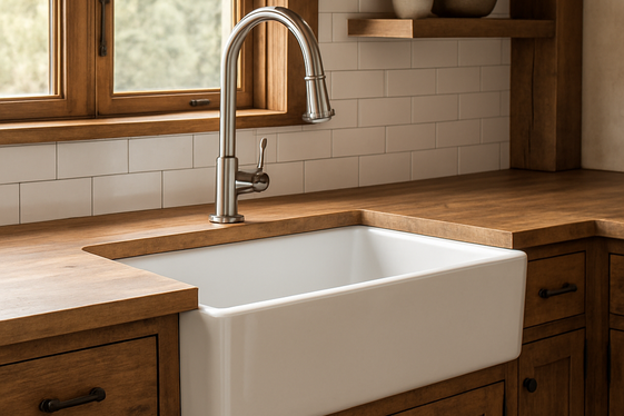 Vintage Farmhouse Sinks with Modern Faucets illustration